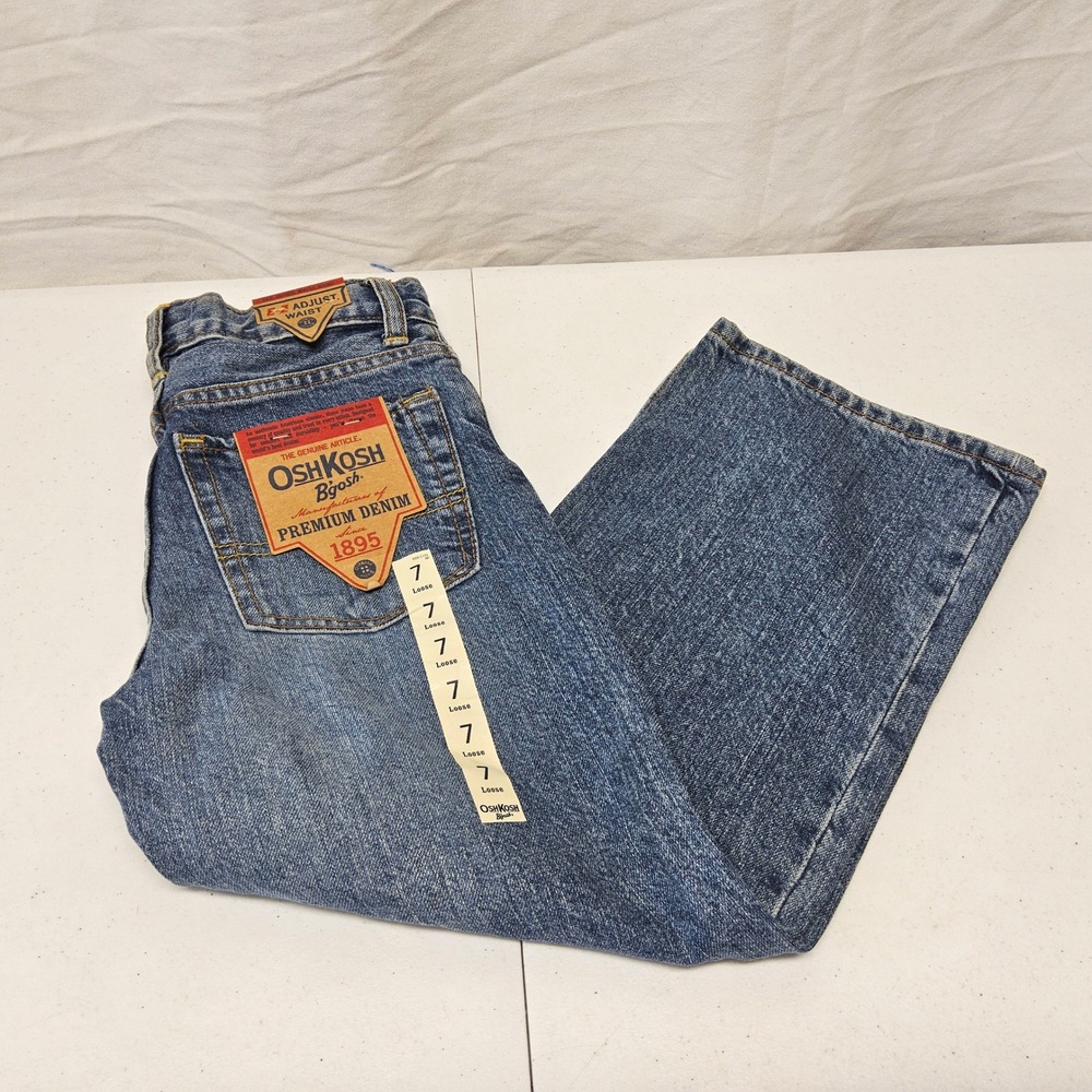 OshKosh‎ B'gosh Loose Fit Jeans Kids Size 7 Blue Denim Adjustable Waist NWT